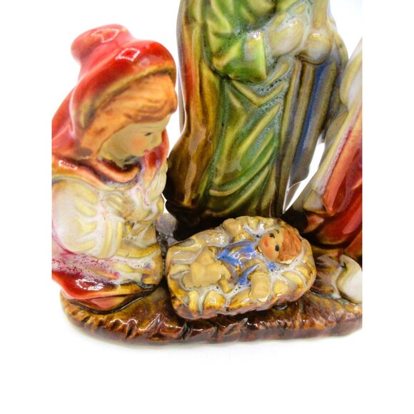 Holy Family Nativity Scene Figurine W/Angel 6" Hand-Painted Ceramic Christmas De - Picture 4 of 8